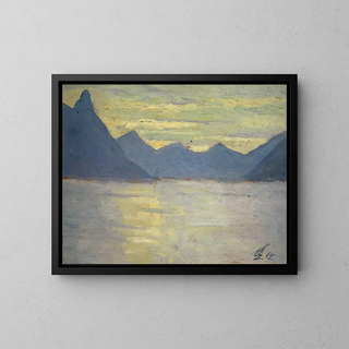 Vue sur le lac de Lugano vers les montagnes de Porlezza - Ernst Schiess — framed artwork on a wall