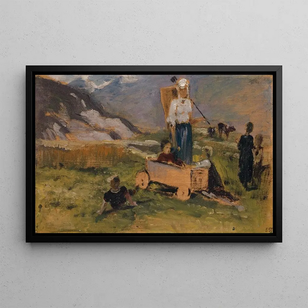 Children playing in a meadow - Ernst Stückelberg — framed artwork on a wall