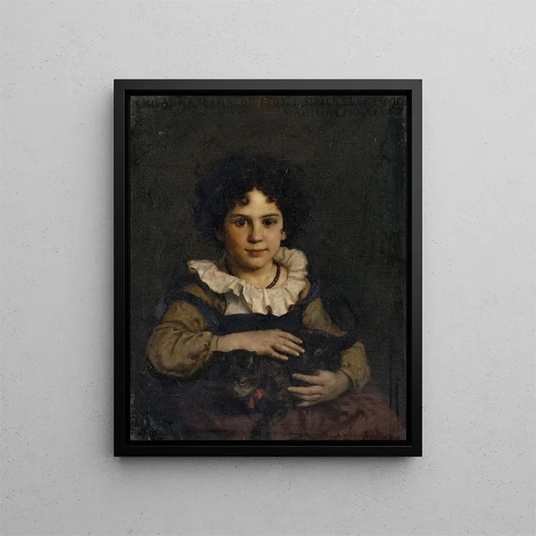 Girl with a Cat in Her Arms - Ernst Stückelberg — framed artwork on a wall