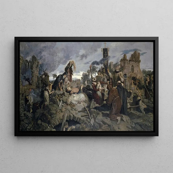 The Basel earthquake in 1356 - Ernst Stückelberg — framed artwork on a wall