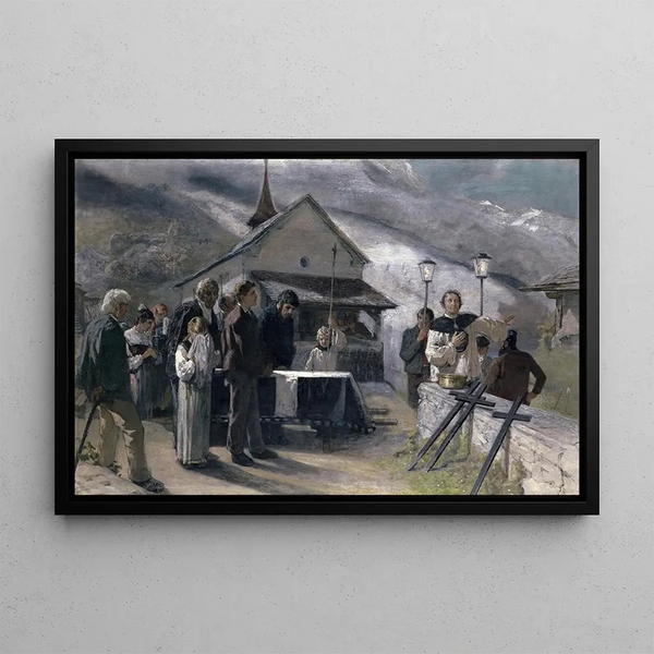 Les funérailles après le glissement de terrain de Spiringen Uri 1887 - Ernst Stückelberg — framed artwork on a wall