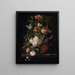 a flower still life in a glass vase with a butterfly on a ledge - Ernst Stuven — framed artwork on a wall
