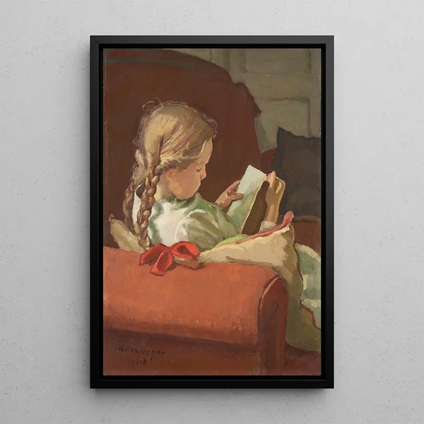 Girl Reading - Ernst Würtenberger — framed artwork on a wall