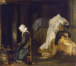 Interior painting with woman cooking - Esaias Boursse — artwork view