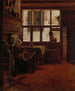 Interior painting with a woman at the spinning wheel - Esaias Boursse — artwork view