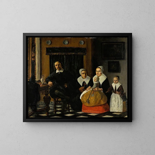 Family Portrait Painting in an Interior - Esaias Boursse — framed artwork on a wall