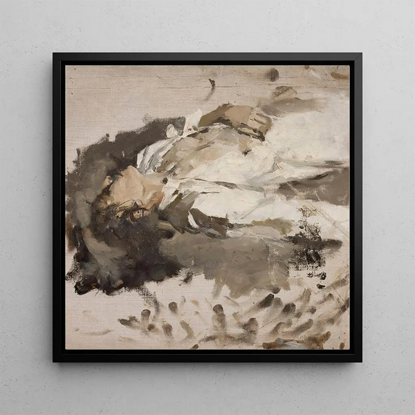 Sketch of a woman in white clothes - Jan Cigliski — framed artwork on a wall