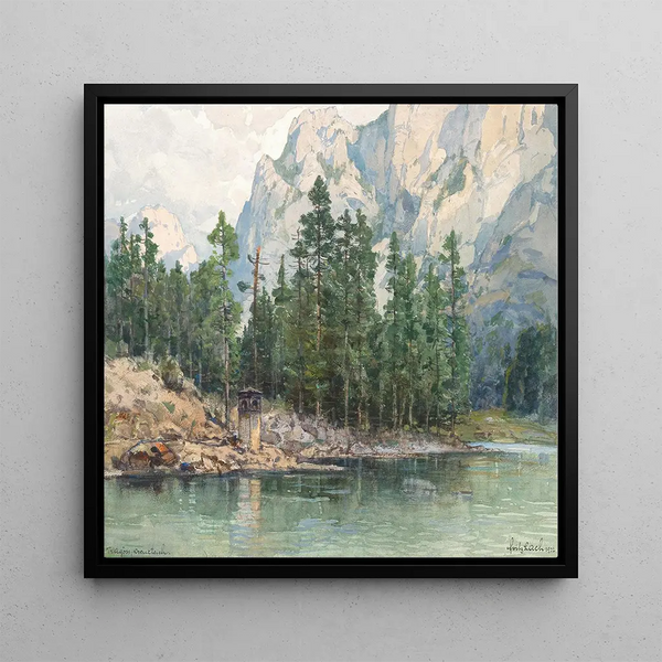 Pond crossed near Tragss - Fritz Lach — framed artwork on a wall