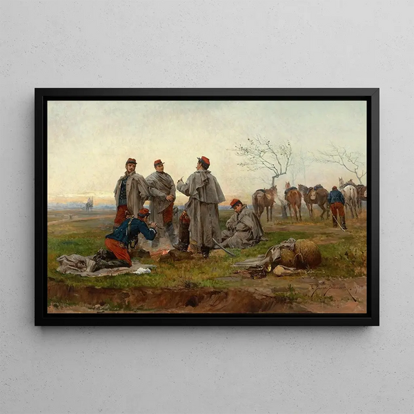 a Cavalry Halt - Etienne-Prosper Berne-Bellecour — framed artwork on a wall