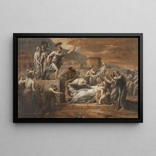 Horatius killing his sister Camille after the defeat of the Curiaces - Étienne Barthélemy Garnier — framed artwork on a wall