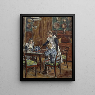 The morning breakfast The artist's children in the dining room of Frévent - Tardenois - Étienne Moreau - Nélaton — framed artwork on a wall