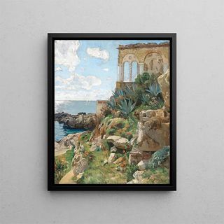 Coastal motif painting - Ettore De Maria Bergler — framed artwork on a wall
