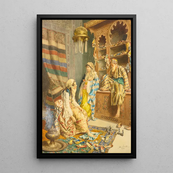 The shoe shop - Ettore Simonetti — framed artwork on a wall