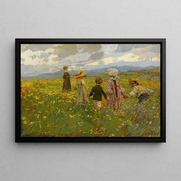 Children Painting - Ettore Tito — framed artwork on a wall
