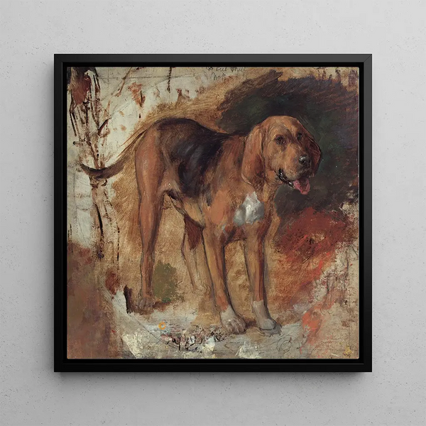 Study of a Bloodhound - William Holman Hunt — framed artwork on a wall