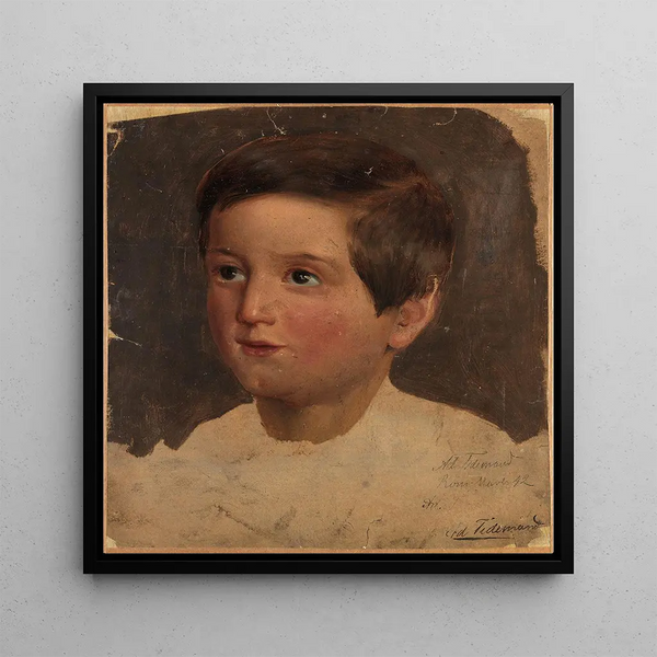 Study of a Boy's Portrait - Adolph Tidemand — framed artwork on a wall