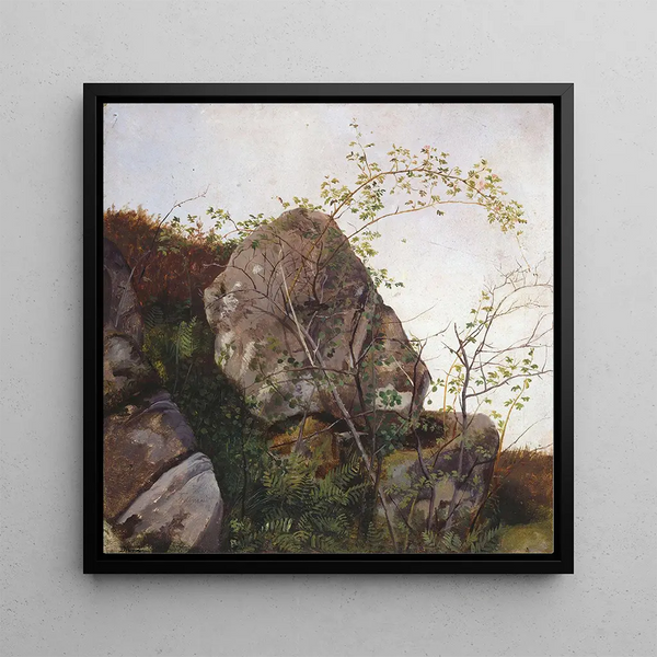 Study of Dogs' Roses and Ferns - Adolph Tidemand — framed artwork on a wall