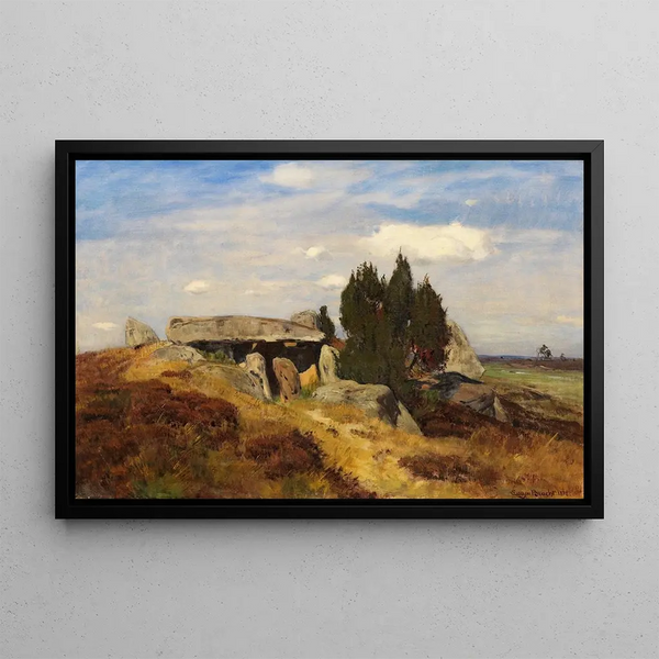 Tomb Megalith in the Moorland - Eugen Bracht — framed artwork on a wall