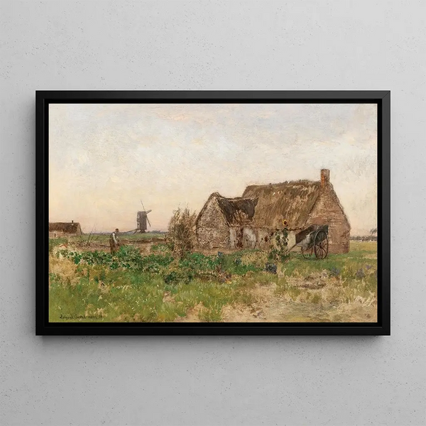 Houses with Windmill - Eugen Jettel — framed artwork on a wall