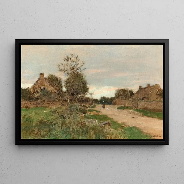 Village landscape painting - Eugen Jettel — framed artwork on a wall