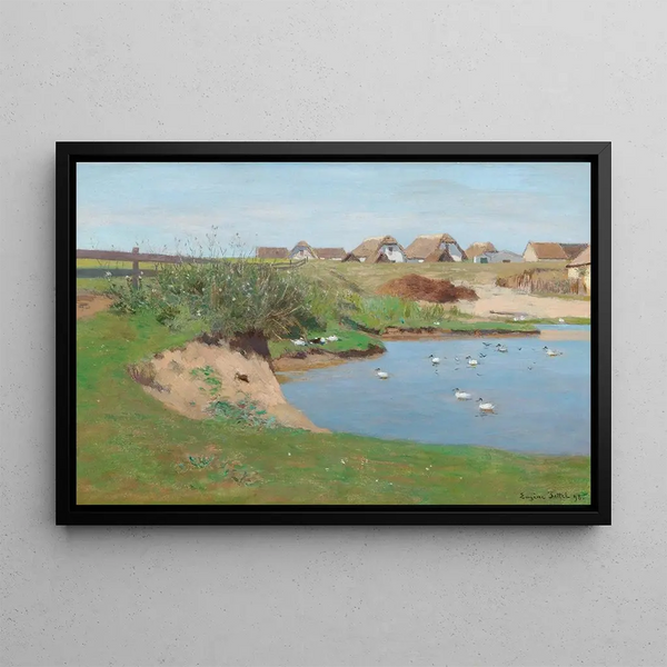 Farms and a Duck Pond at Staatz - Eugen Jettel — framed artwork on a wall