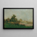 River landscape painting with boat - Eugen Jettel — framed artwork on a wall
