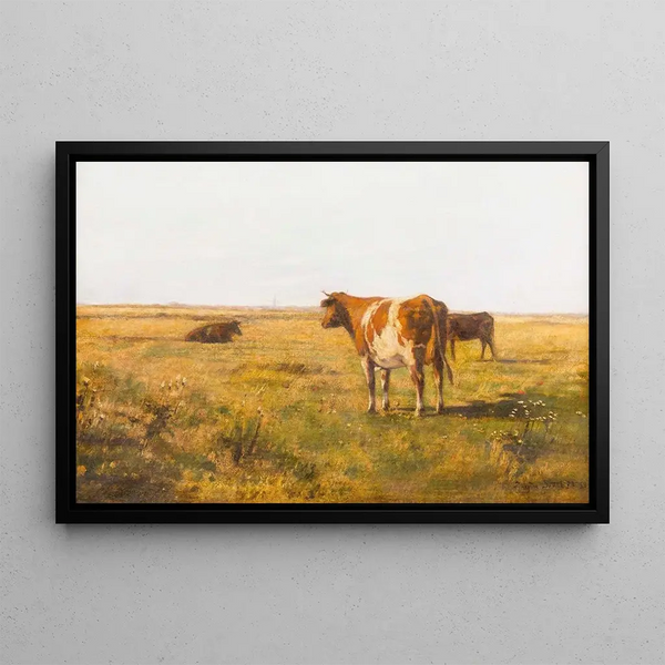 Bovins dans un pré d'été - Eugen Jettel — framed artwork on a wall