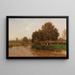 River landscape painting with resting cows - Eugen Jettel — framed artwork on a wall