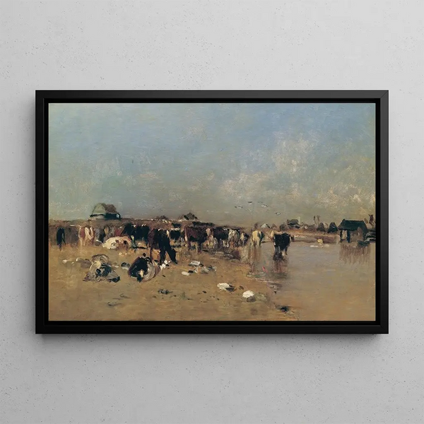 Abreuvoir sur la rivière Waag - Eugen Jettel — framed artwork on a wall