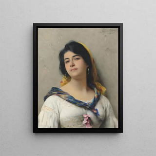 A Young Beauty - Eugen von Blaas — framed artwork on a wall