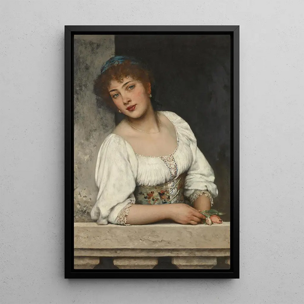 Girl at the Window - Eugen von Blaas — framed artwork on a wall