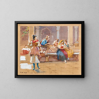 Study of Gossip for the Pettegolezzo - Eugen von Blaas — framed artwork on a wall