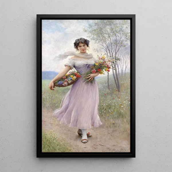 Young girl in lilac dress - Eugen von Blaas — framed artwork on a wall