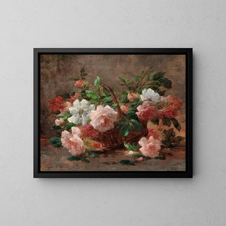 A basket with roses - Eugène Petit — framed artwork on a wall