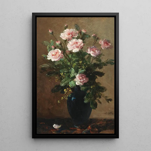 Bouquet de roses dans un vase - Eugène Petit — framed artwork on a wall