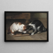 Two cats with a prey - Eugène Remy Maes — framed artwork on a wall