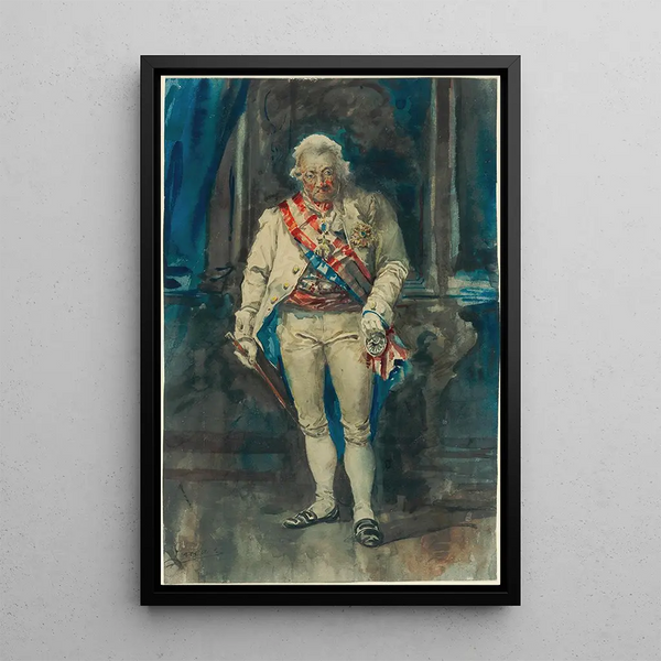 The King Charles IV of Spain - Eugenio Lucas Velázquez — framed artwork on a wall