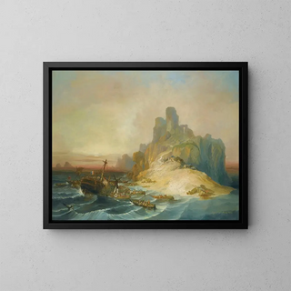 Shipwreck off the coast - Eugenio Lucas Velázquez — framed artwork on a wall