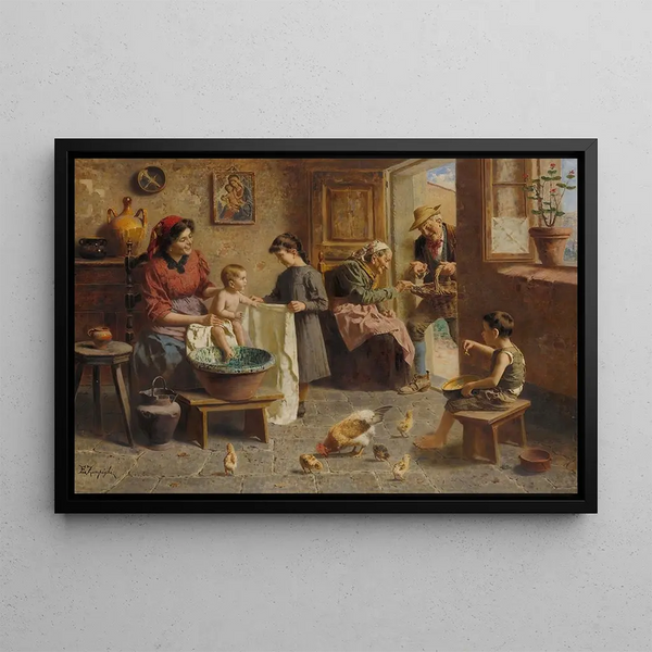 A Happy Family - Eugenio Zampighi — framed artwork on a wall