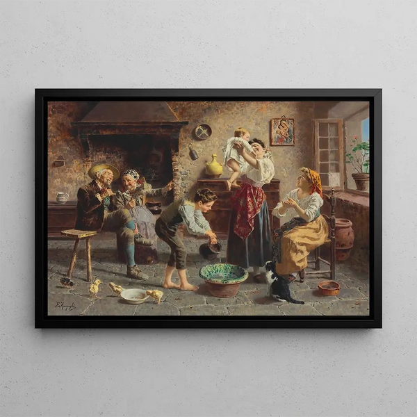 L'heure du bain - Eugenio Zampighi — framed artwork on a wall