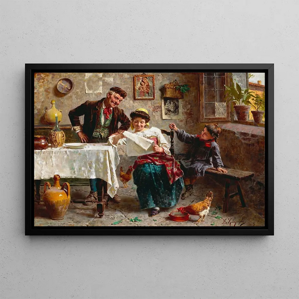 La chiacchiera - Eugenio Zampighi — framed artwork on a wall