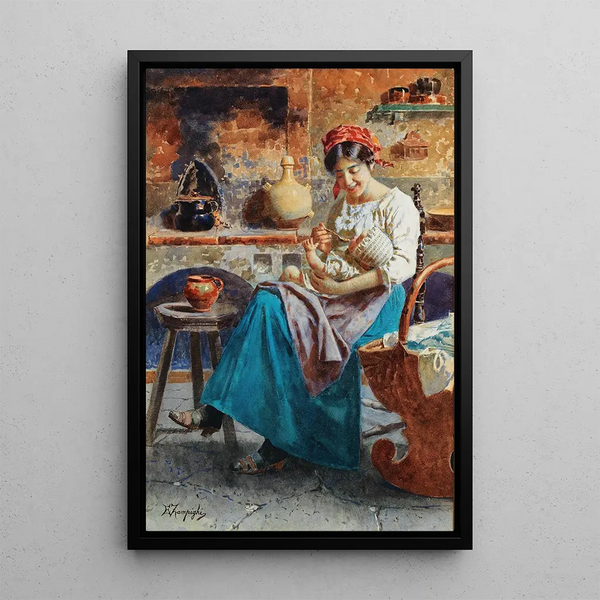 La première bouillie - Eugenio Zampighi — framed artwork on a wall