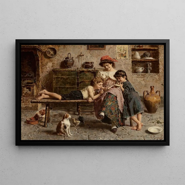 L'heure du conte - Eugenio Zampighi — framed artwork on a wall