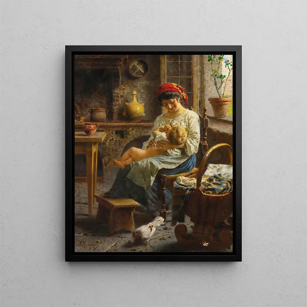 The Happy Mother - Eugenio Zampighi — framed artwork on a wall