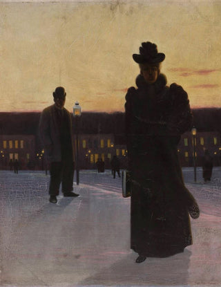 Street scene painting at dusk - Eugeniusz Ludwik Dąbrowa-Dąbrowski — artwork view