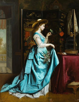 Young woman with a parrot - Eugène Accard — artwork view
