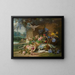 Floral still life painting with doves and wisteria in the gardens of a rural estate - Eugène Bidau — framed artwork on a wall