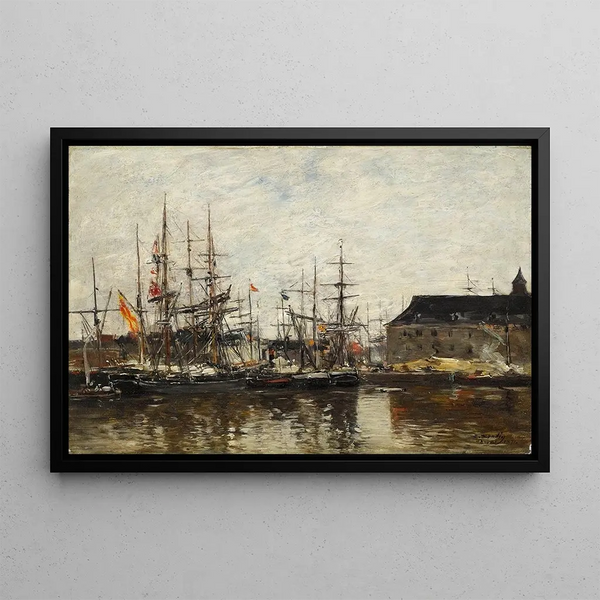 Antwerp Three-mast Quay - Eugène Boudin — framed artwork on a wall