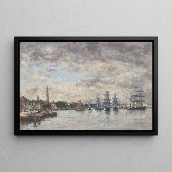 Antwerp, boats on the Scheldt - Eugène Boudin — framed artwork on a wall