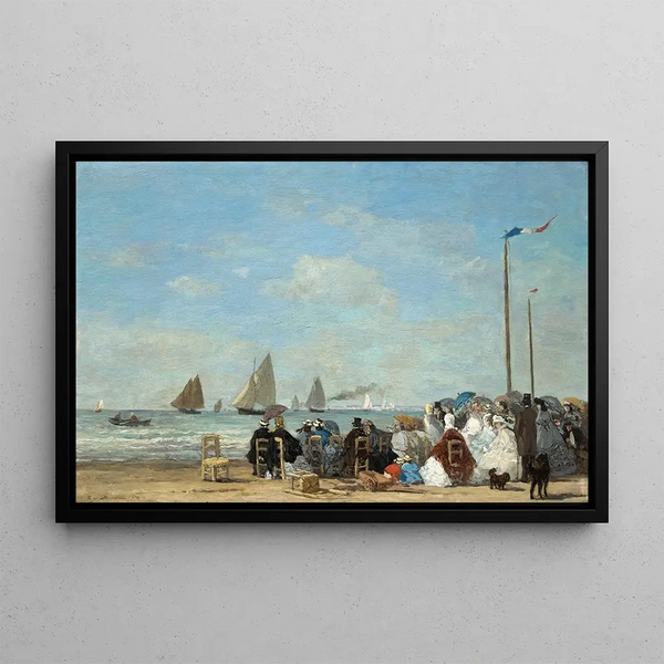 Beach scene at Trouville - Eugène Boudin — framed artwork on a wall